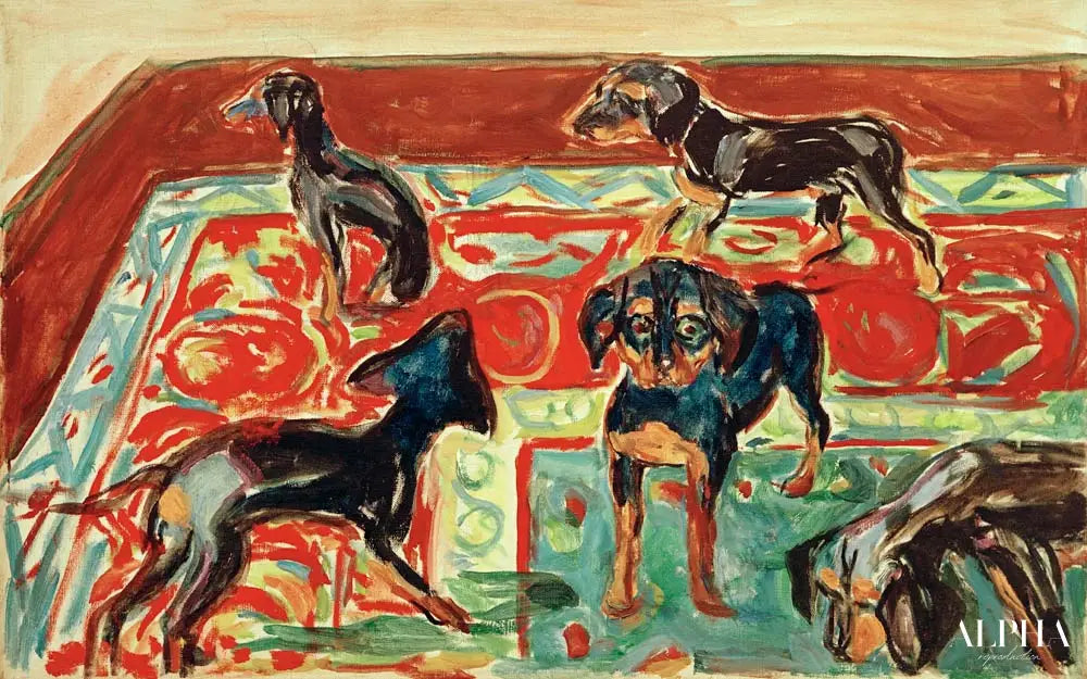 Cinq chiots sur le tapis - Edvard Munch - Reproductions de tableaux et peintures haut de gamme