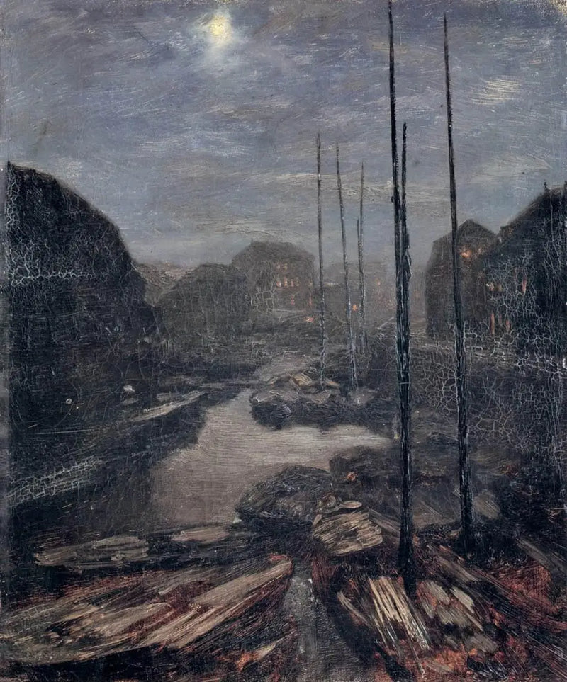 Światło księżyca nad Friedrichskanal w starym Berlinie - Adolph von Menzel