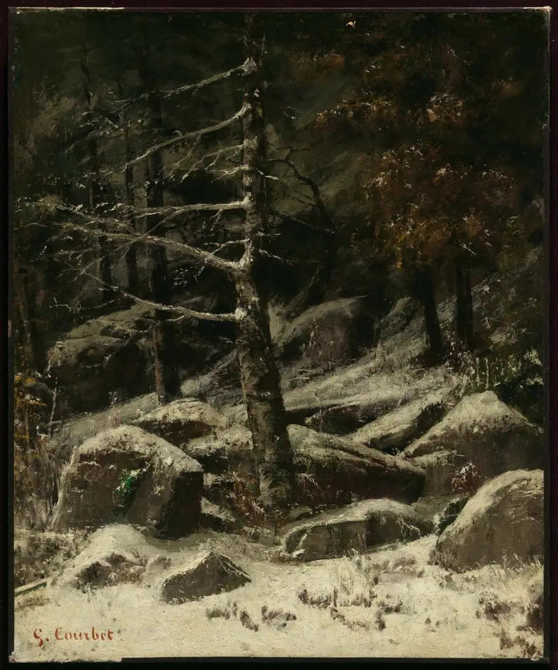 Zalesiona wzgórza w zimie - Gustave Courbet