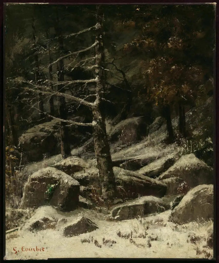 Zalesiona wzgórza w zimie - Gustave Courbet