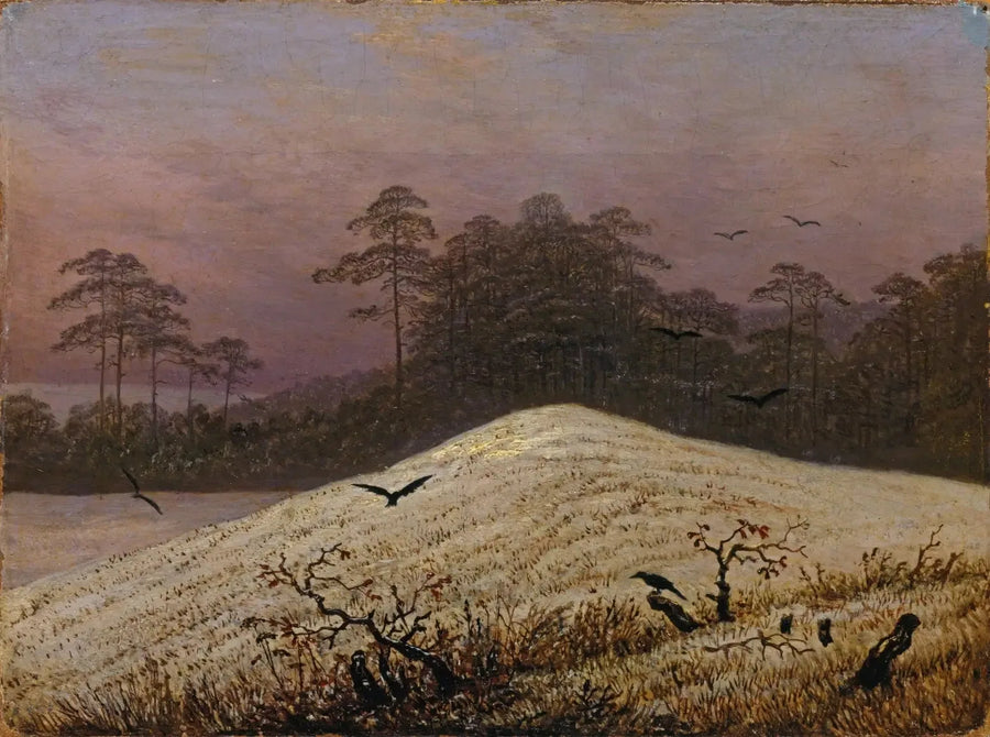 śnieżne wzgórze z wronami - Caspar David Friedrich