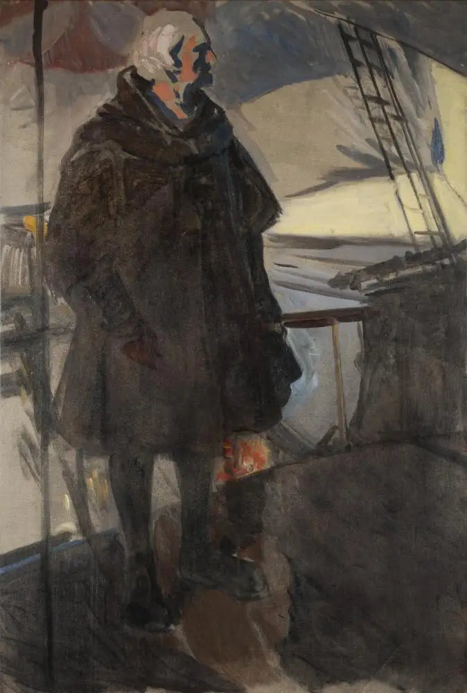 Kolumb opuszczający Palos (profil z prawej, twarzą do rufy) - Joaquín Sorolla