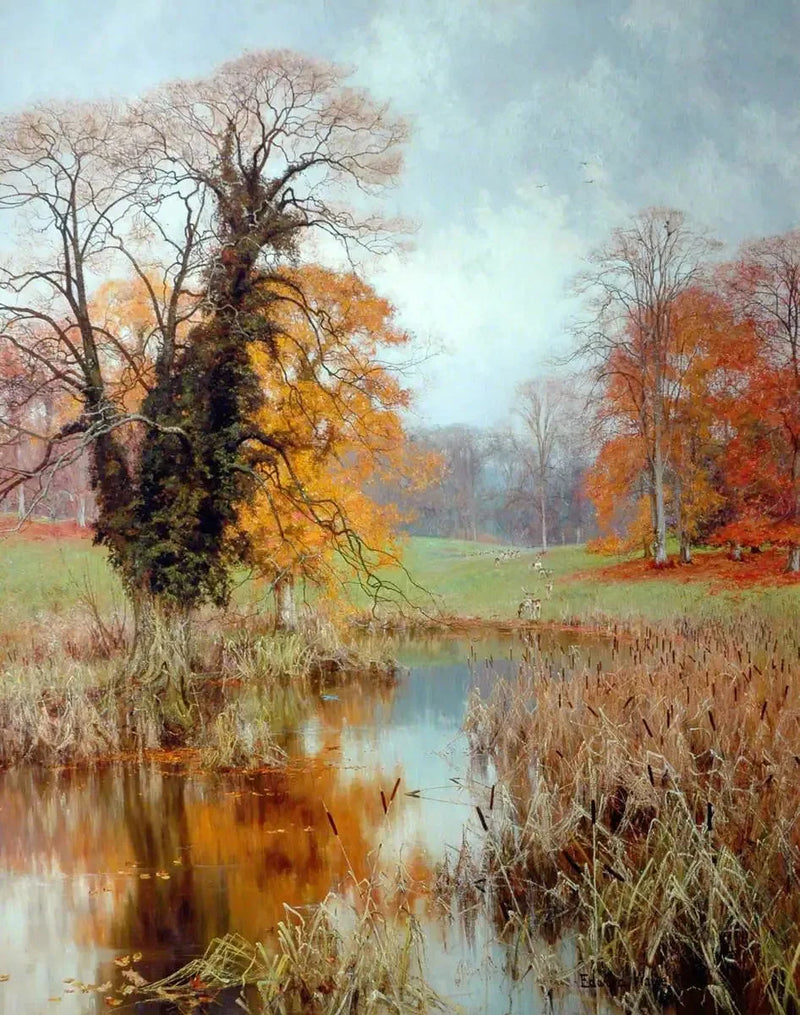 Kolorystyka jesienna („Gdy żółte liście, albo żadne, albo niewiele, zwisają na tych gałęziach”) - Edward Wilkins Waite