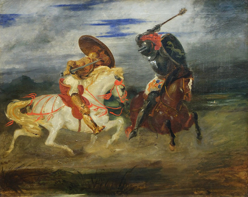 Walka rycerzy na wsi - Eugène Delacroix
