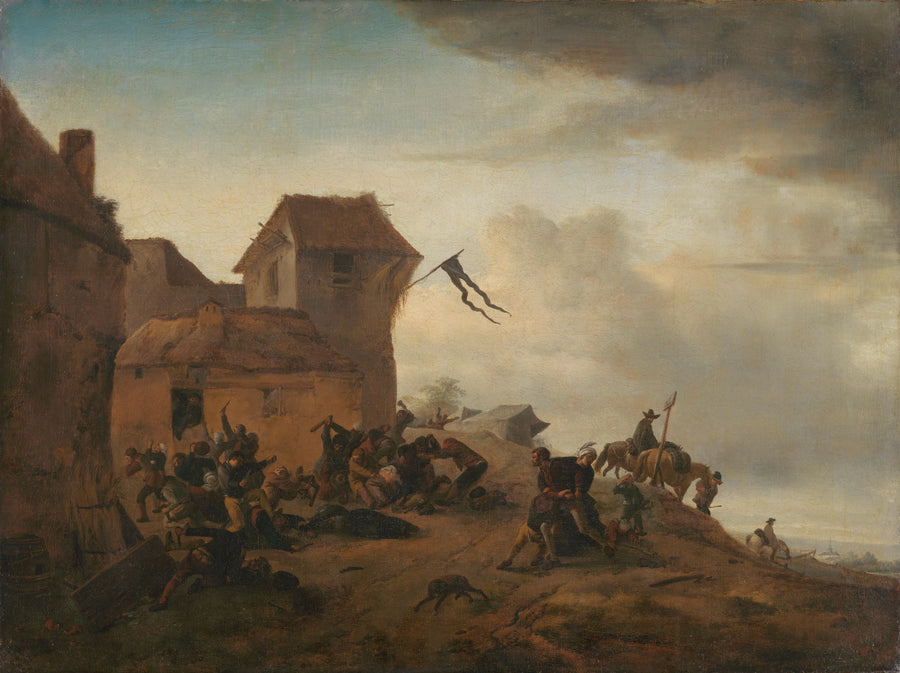 Combattre des paysans près d'un village - Philips Wouwerman