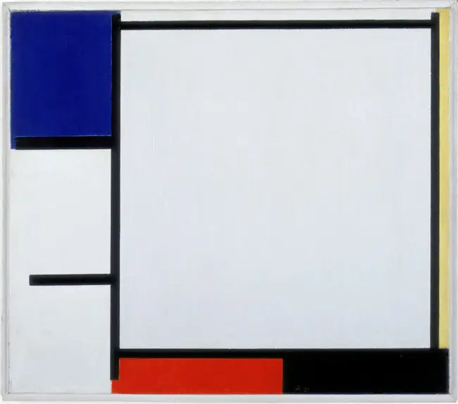 Kompozycja z niebieskim, żółtym, czerwonym, czarnym i szarym - Piet Mondrian