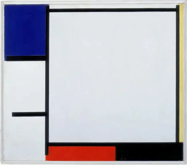 Kompozycja z niebieskim, żółtym, czerwonym, czarnym i szarym - Piet Mondrian