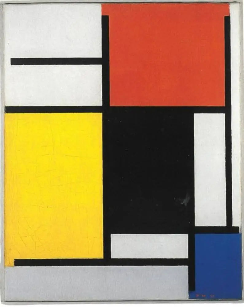 Kompozycja z czerwonym, żółtym, czarnym, niebieskim i szarym - Piet Mondrian