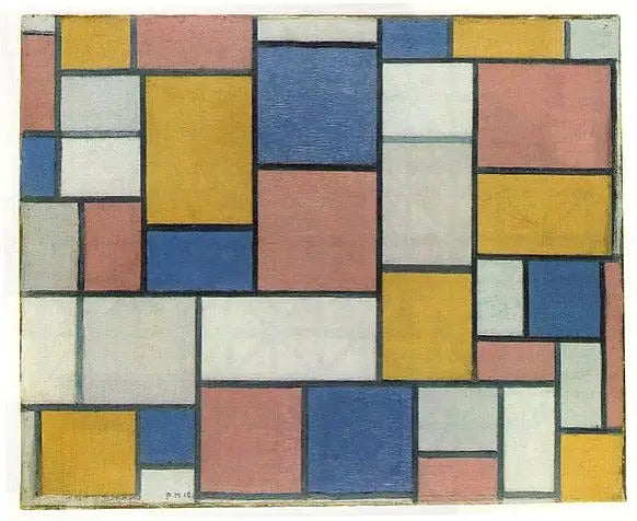 Kompozycja z planami kolorów i szarymi liniami - Piet Mondrian