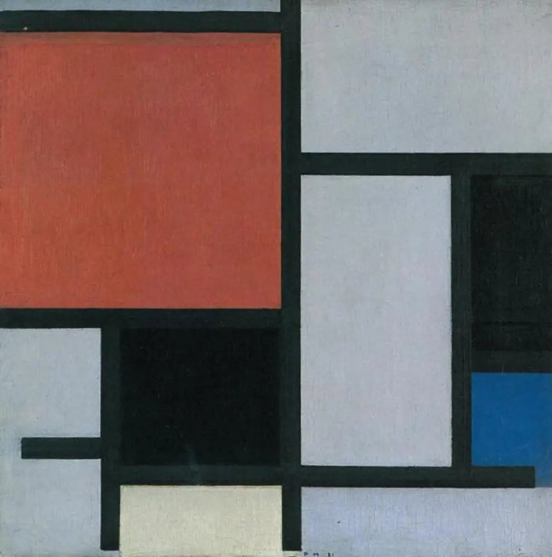 Kompozycja z dużym czerwonym, czarnym, niebieskim, żółtym i szarym samolotem - Piet Mondrian