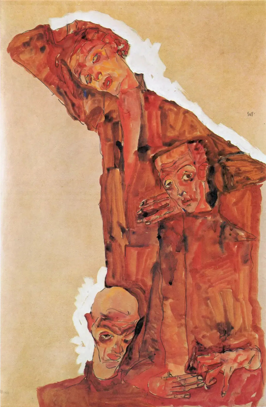 Kompozycja według Portretu trzech mężczyzn (Autoportret) - Egon Schiele