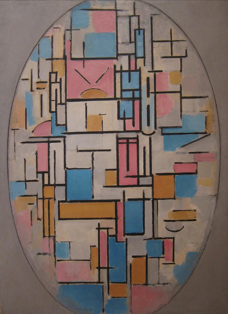 Kompozycja w owalnym kształcie z planami kolorów 1 - Piet Mondrian