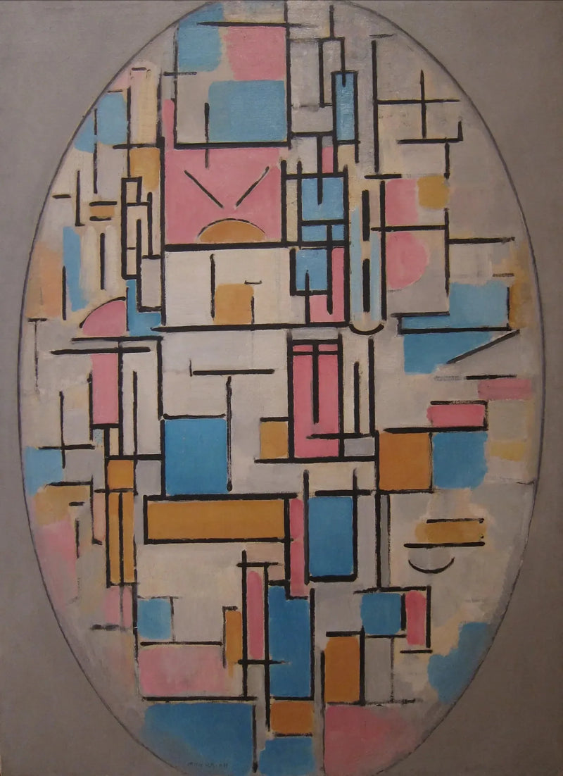Kompozycja w owalnym kształcie z planami kolorów 1 - Piet Mondrian