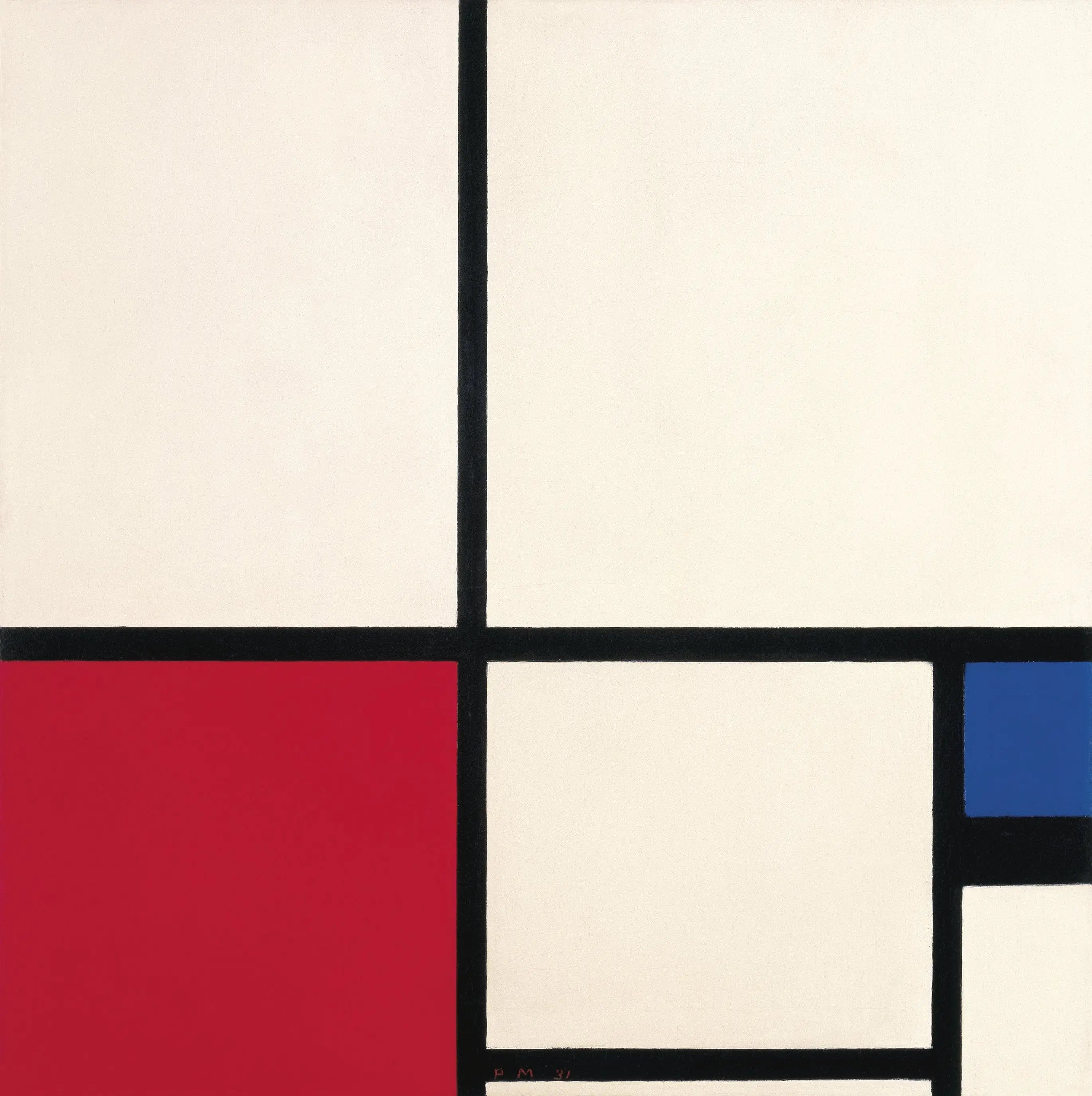 Reproduction du tableau « Composition en couleurs / Composition n° I avec du rouge et du bleu - Piet Mondrian » par Alpha Reproduction en peinture à l’huile
