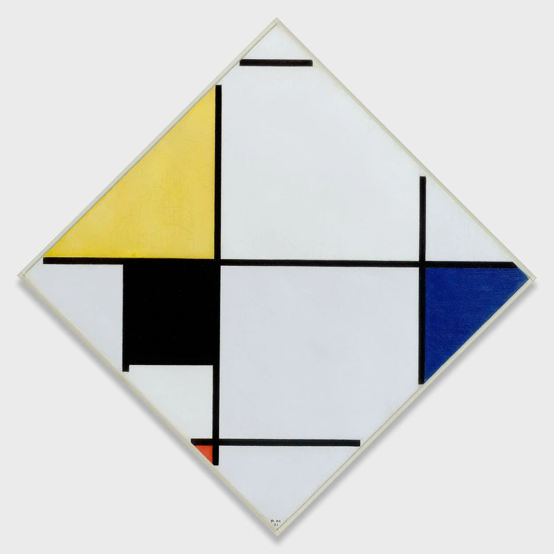 Kompozycja w rombie z żółtym, czarnym, niebieskim, czerwonym i szarym - Piet Mondrian