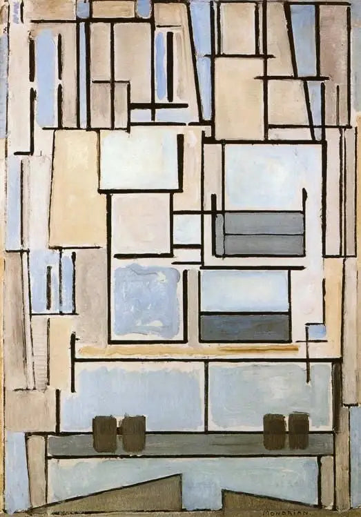 Reproduction du tableau « Composition n° VI, Composition 9 (Façade bleue) - Piet Mondrian » par Alpha Reproduction en peinture à l’huile