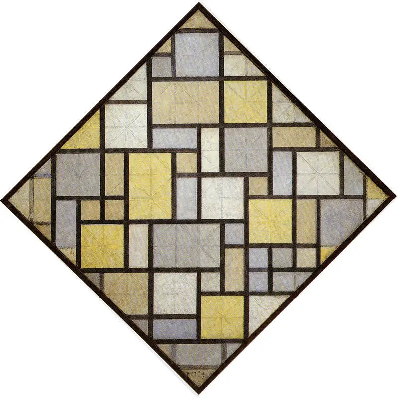 Kompozycja: Jasne kolorowe plany z szarymi liniami - Piet Mondrian