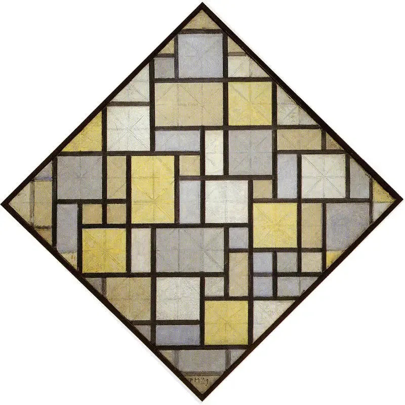 Kompozycja: Jasne kolorowe plany z szarymi liniami - Piet Mondrian