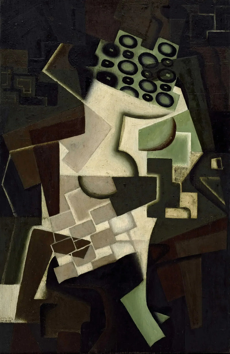 talerz na owoce i obrus w kratę - Juan Gris