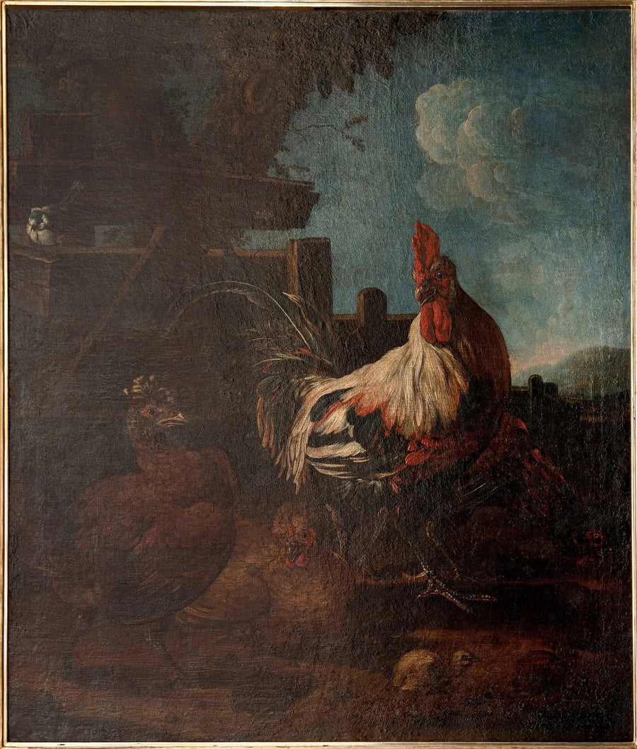 Kogut z kurami i kurczętami - Melchior de Hondecoeter