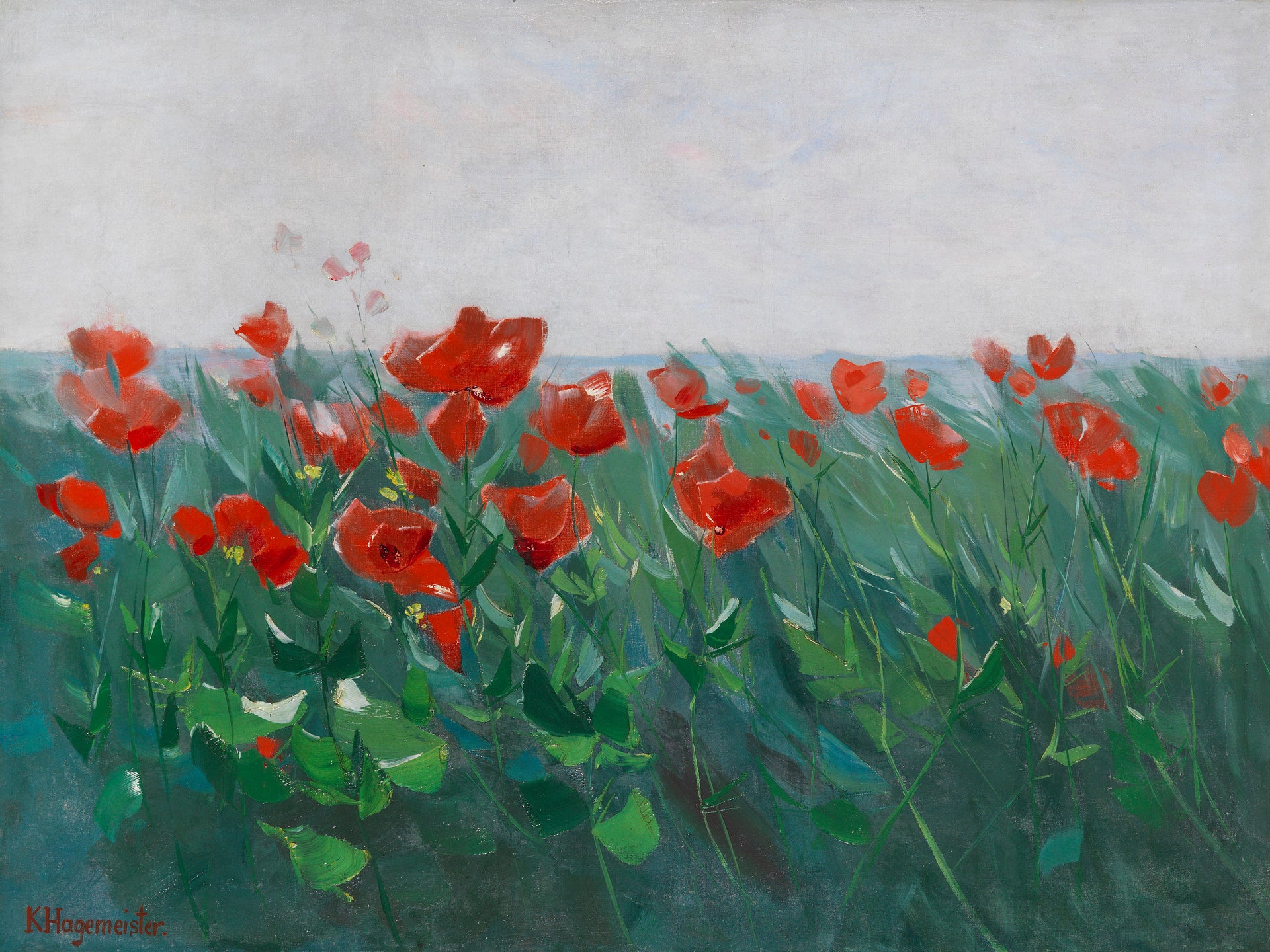 Coquelicots rouges au bord du lac – Karl Hagemeister, peinture de coquelicots