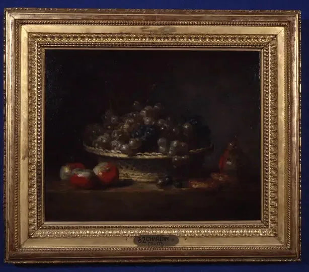 Kosz z winogronami, jabłkami i gruszkami oraz ciasteczka - Jean Simeón Chardin