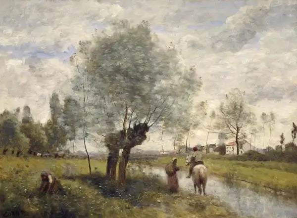 Coubron. Kawaler przechodzący przez drogę obok wierzby - Jean-Baptiste Camille Corot