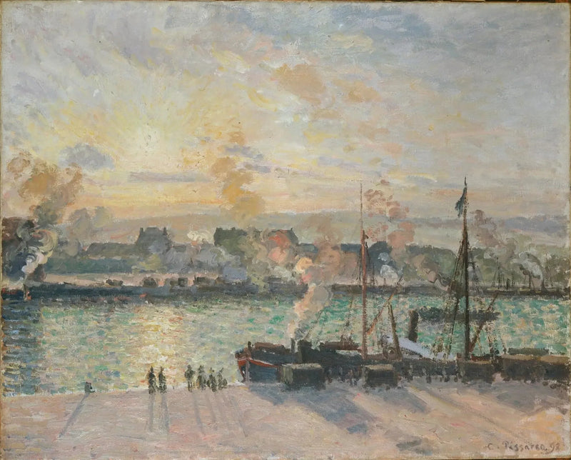 Zachód słońca, port w Rouen (statki parowe) - Camille Pissarro