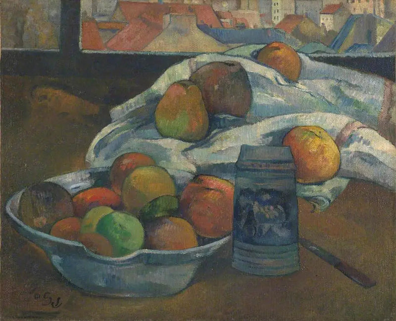 Kosa owoców i dzbanek przed oknem - Paul Gauguin