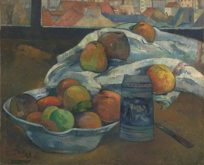Kosa owoców i dzbanek przed oknem - Paul Gauguin