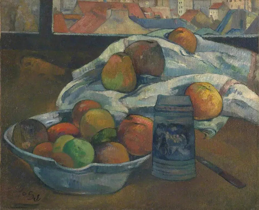 Kosa owoców i dzbanek przed oknem - Paul Gauguin