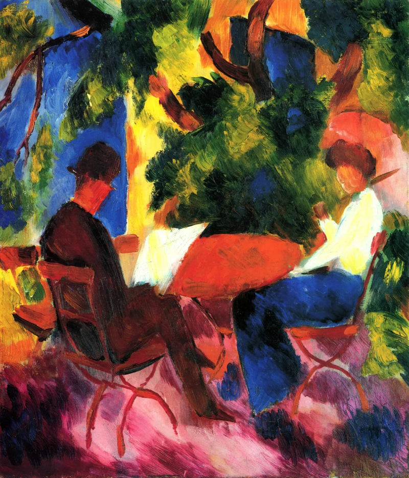 Para przy stole w ogrodzie - August Macke