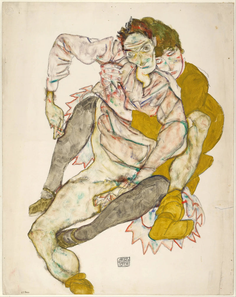 Siedząca para - Egon Schiele