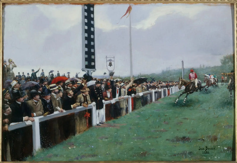 Bieg w Longchamp; przybycie do słupka - Jean Béraud