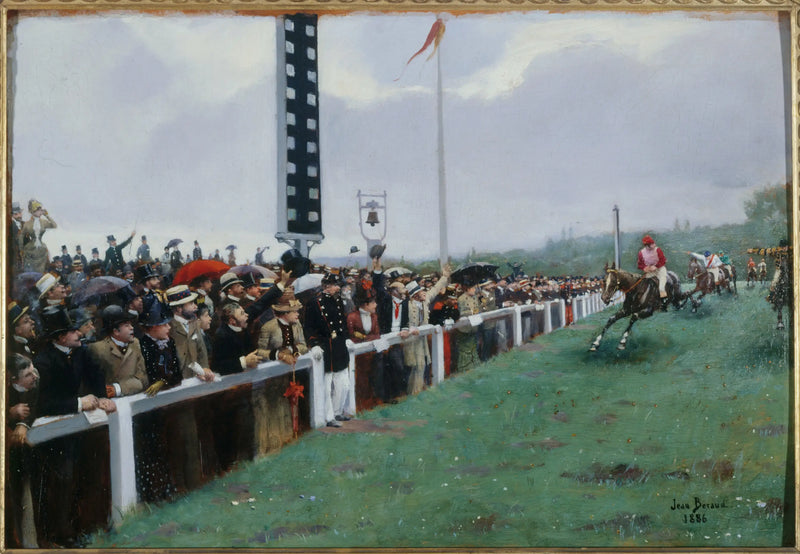 Bieg w Longchamp; przybycie do słupka - Jean Béraud