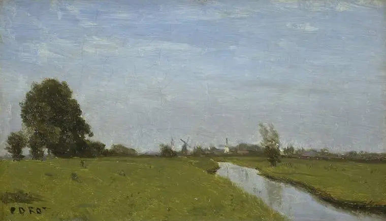 Cours d'eau en Hollande. Plaine - Jean-Baptiste Camille Corot image 1 copie de tableau peinte à la main