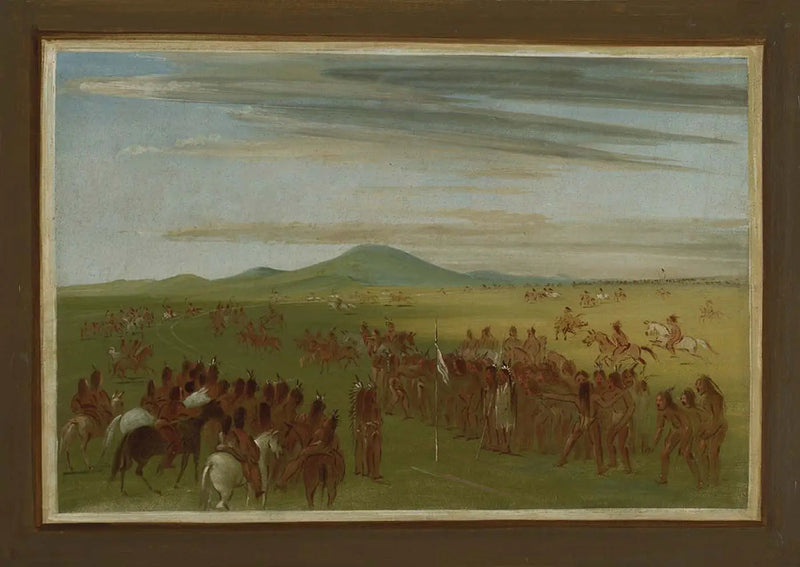 Wyścigi konne na torze za wioską Mandan - George Catlin