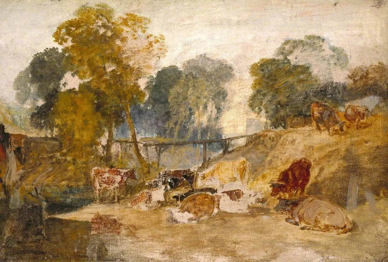 Krowy w krajobrazie z mostkiem - J. M. W. Turner