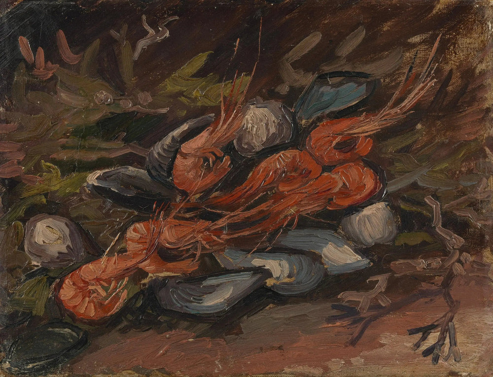 Reproduction du tableau « Crevettes et moules - Vincent van Gogh » par Alpha Reproduction en peinture à l’huile