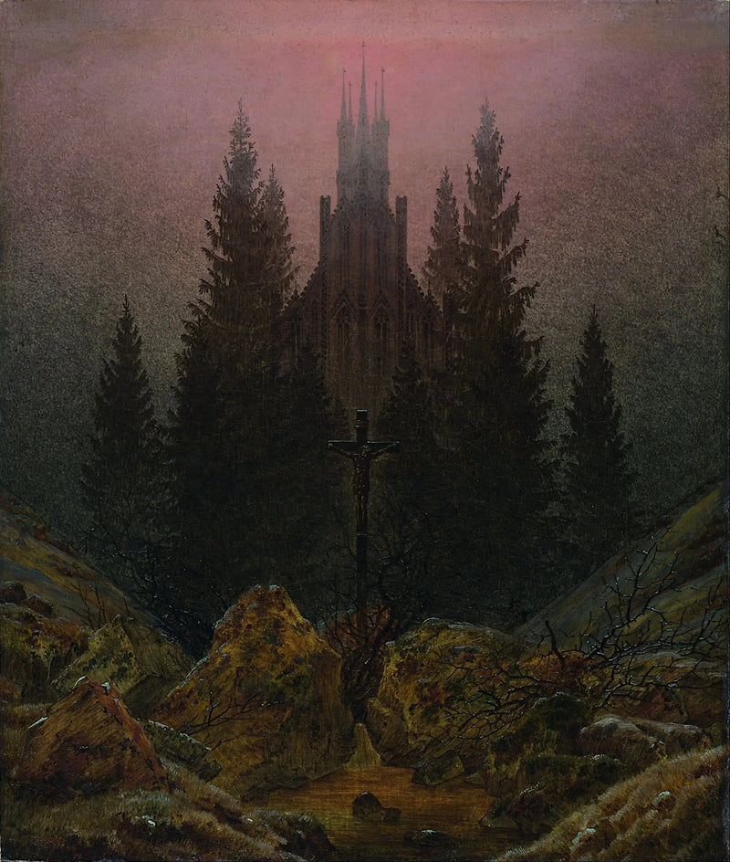 Krzyż i katedra w górach - Caspar David Friedrich
