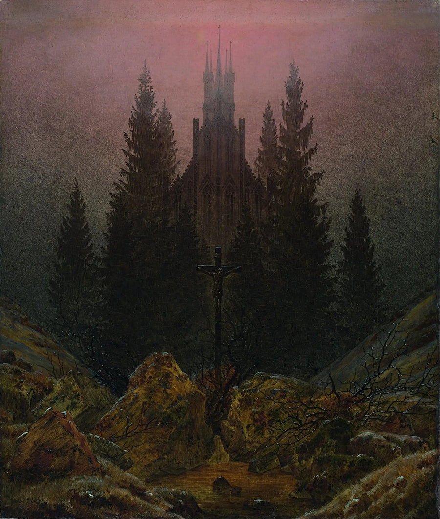 Krzyż i katedra w górach - Caspar David Friedrich