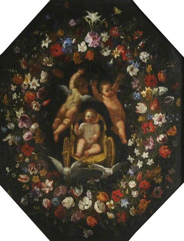 Kupidyn w rydwanie, otoczony wieńcem kwiatów - Domenichino