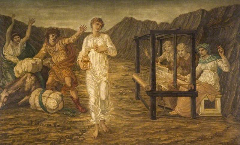 Kupidyn i Psyché - Zielone malowidła ścienne pałacu - Edward Burne-Jones