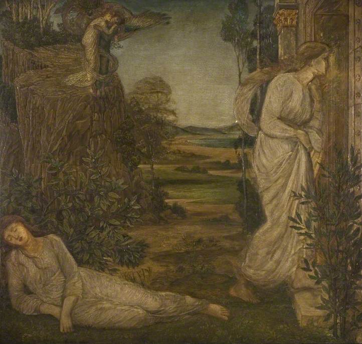 Kupidyn i Psyché - Zielone malowidła ścienne pałacu - Edward Burne-Jones