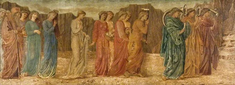 Kupidyn i Psyché - Zielone malowidła ścienne pałacu - Edward Burne-Jones
