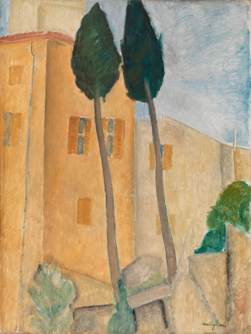 Cyprysy i domy w Cagnes - Amedeo Modigliani