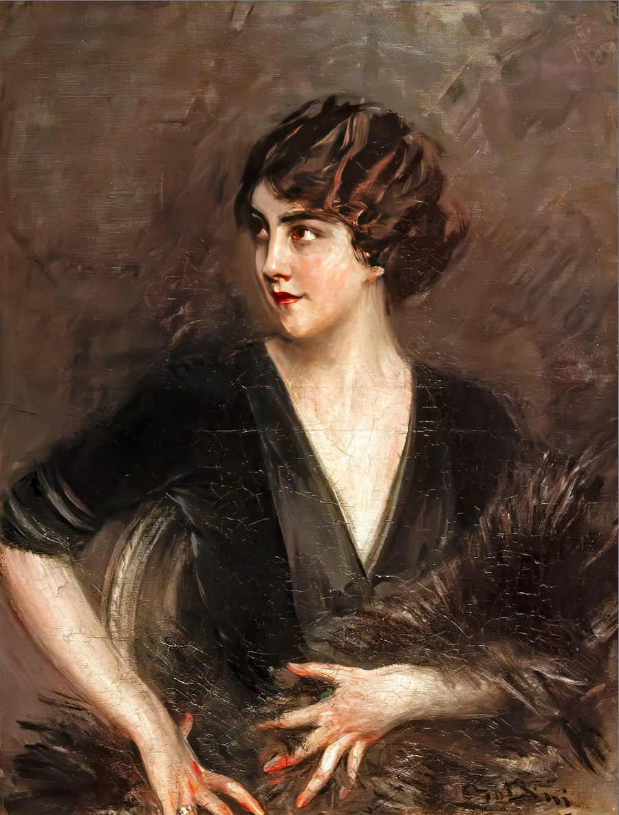 Dama w szaliku z ciemnym futrem - Giovanni Boldini
