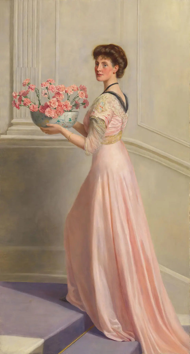 Dama z misą różowych goździków - John Collier