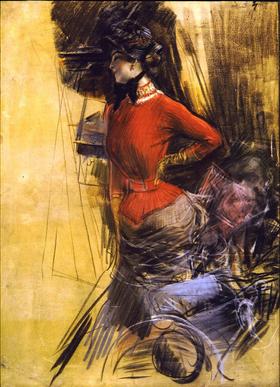 Dama w czerwonym płaszczu - Giovanni Boldini
