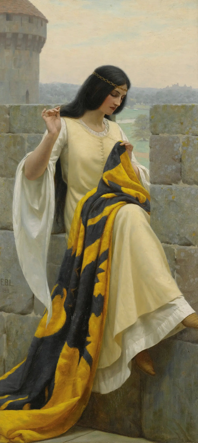 Dama haftująca baner - Edmund Blair Leighton